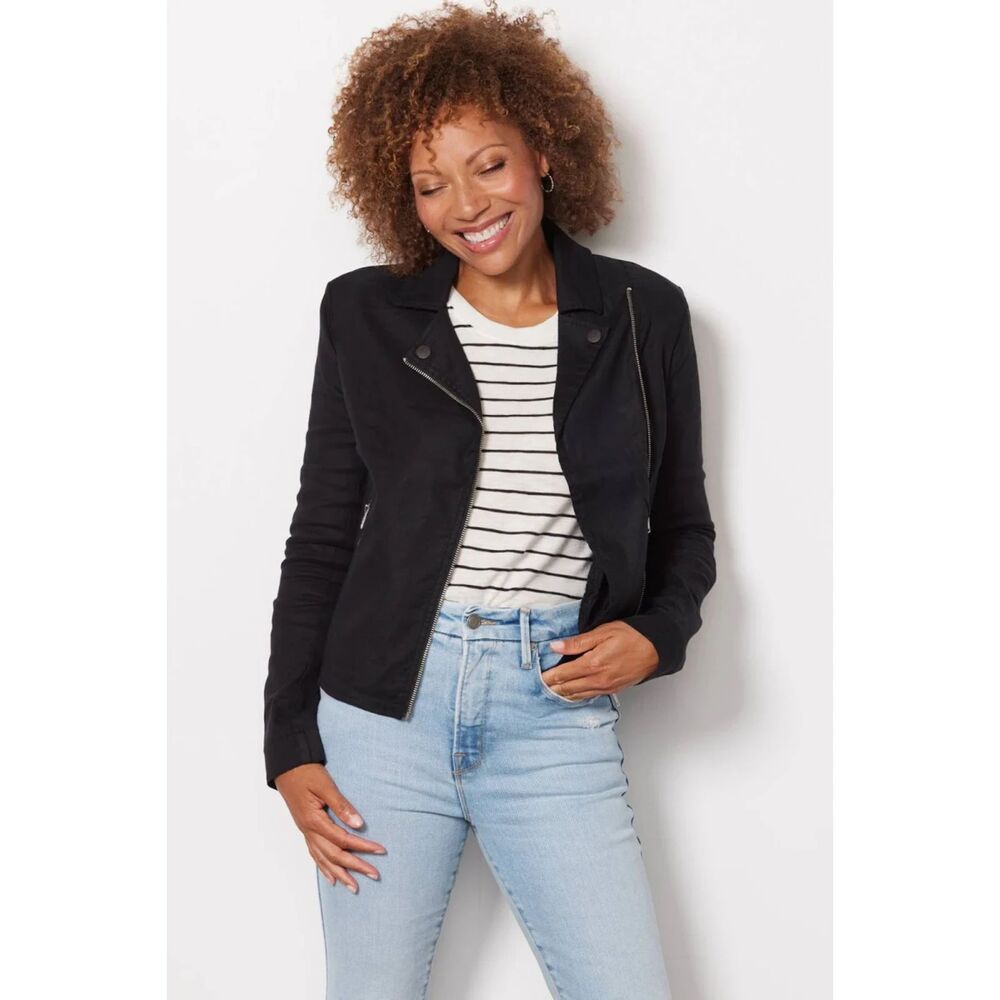 Evereve "Jagger" Black Linen-Blend Moto Jacket
